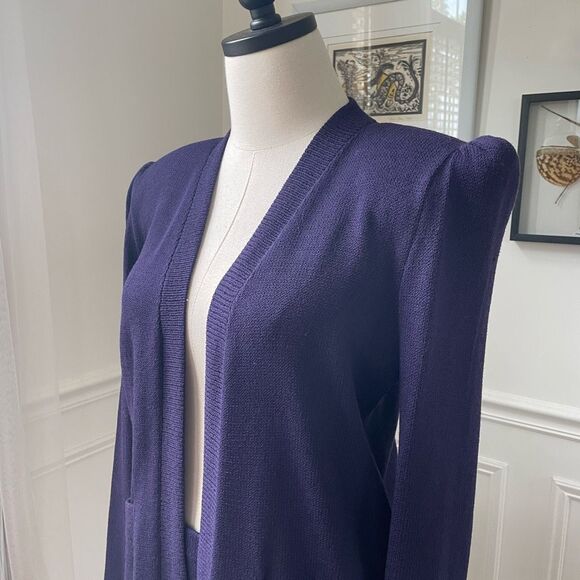 Vintage 80s St. John Santana Knit Purple 2pc Skirt Suit S 8 - Picture 5 of 11